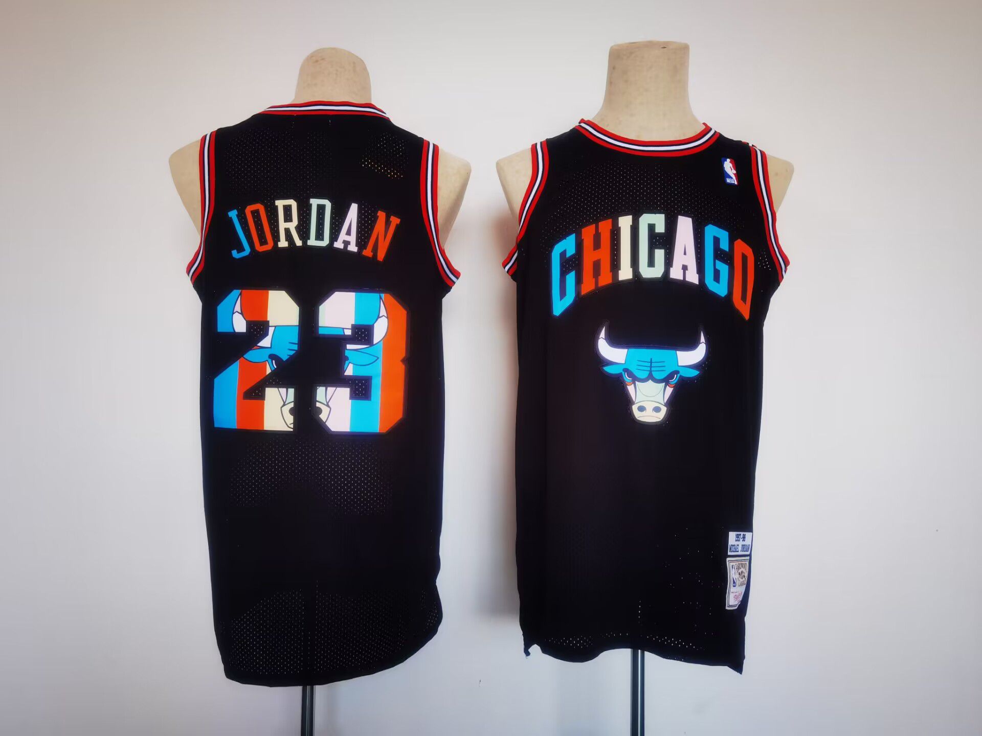 Men Chicago Bulls #23 Jordan Black Colorful Edition NBA Jersey